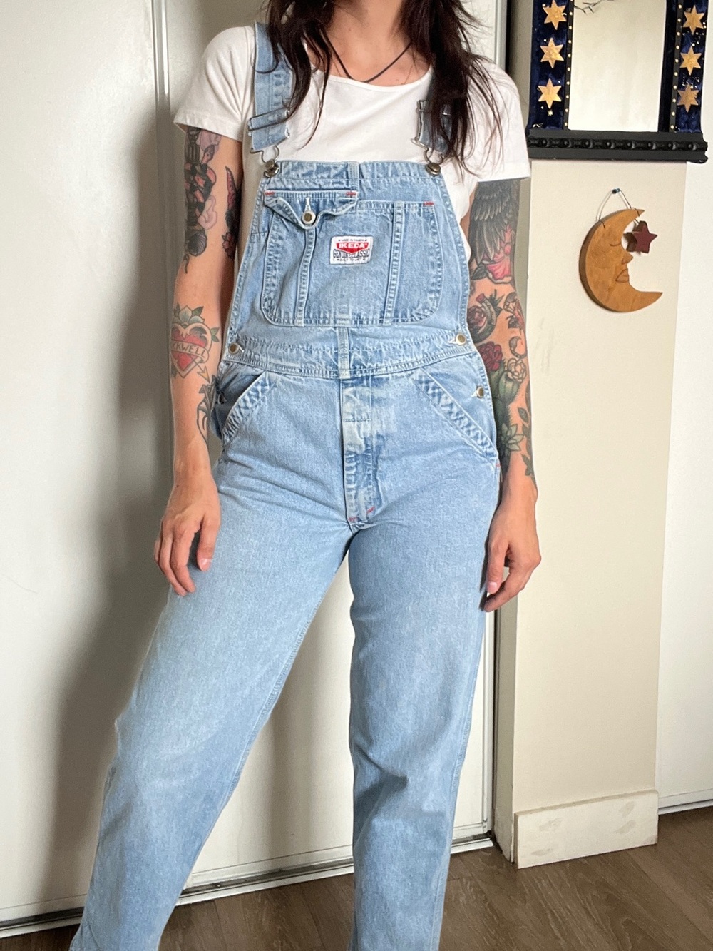 90’s IKEDA light wash overalls